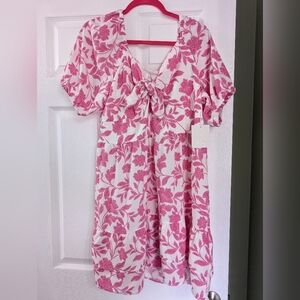 LC Lauren Conrad Pink Floral Dress with Bow Detail. NWT Size XXL